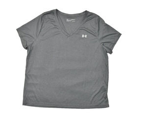 Under Armour Women's Plus Size 1X V-Neck T-Shirt Gray HeatGear Loose Fit